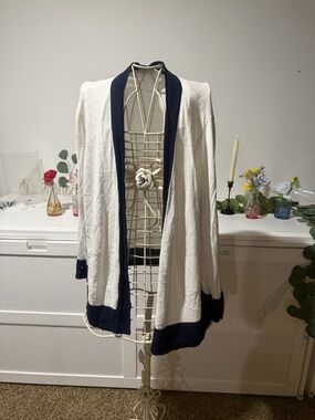 Cyrus White Cardigan with Navy Trim